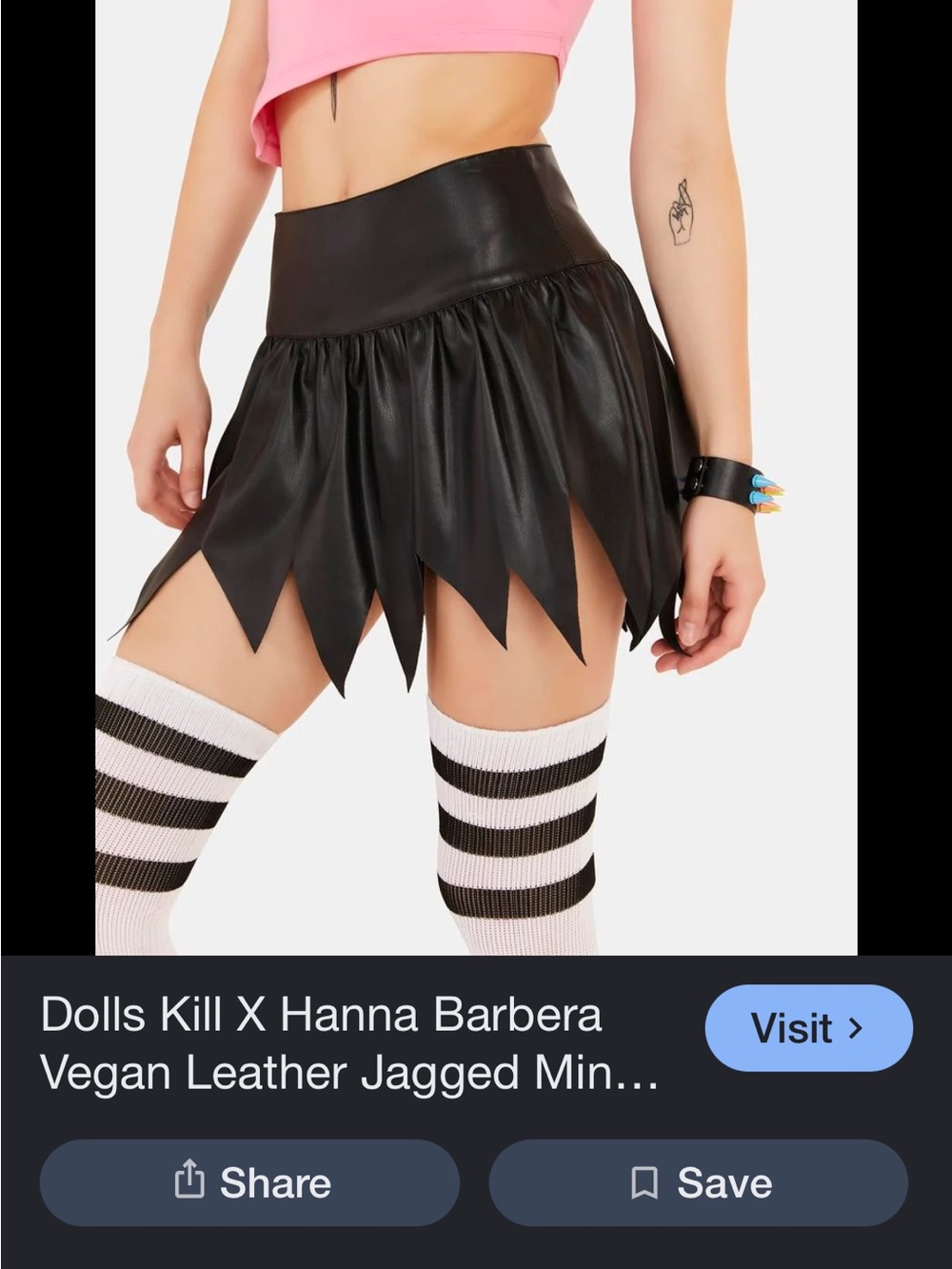 Dolls Kill x Hanna Barbera Vegan Leather Jagged Mini Skirt - Black